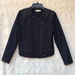 GUC  Ellen Tracy Blue Brocade Moto Jacket SzMED